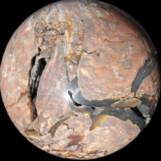 Massive Volcano Agate sphere 185mm 7920g in sunlight - Rocks and Things Store