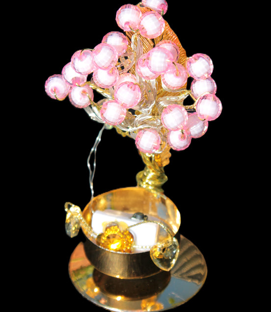 Mesmerising Handmade Golden Iron stand with pink crystal beads and lights from Jordan Rocks and Things Store