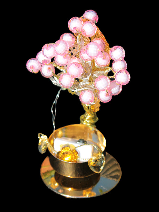 Mesmerising Handmade Golden Iron stand with pink crystal beads and lights from Jordan Rocks and Things Store