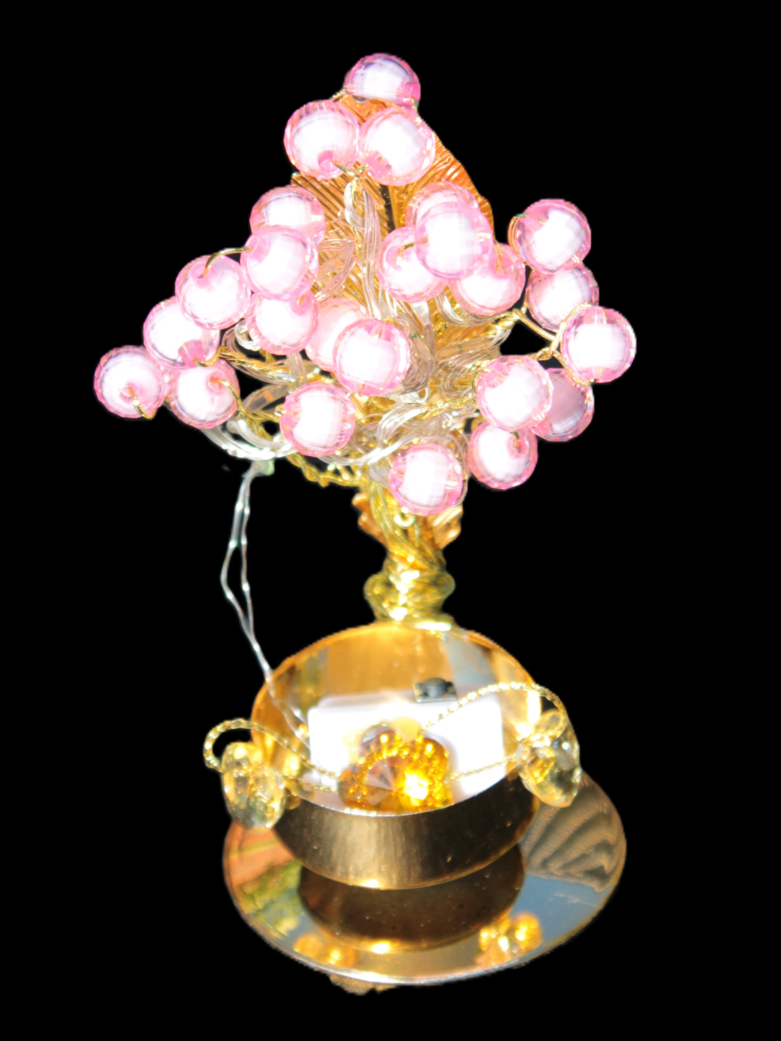 Mesmerising Handmade Golden Iron stand with pink crystal beads and lights from Jordan Rocks and Things Store
