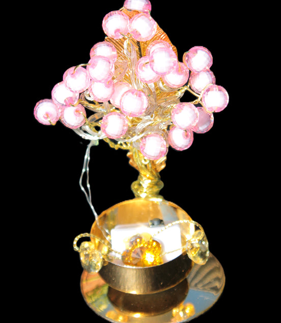 Mesmerising Handmade Golden Iron stand with pink crystal beads and lights from Jordan Rocks and Things Store