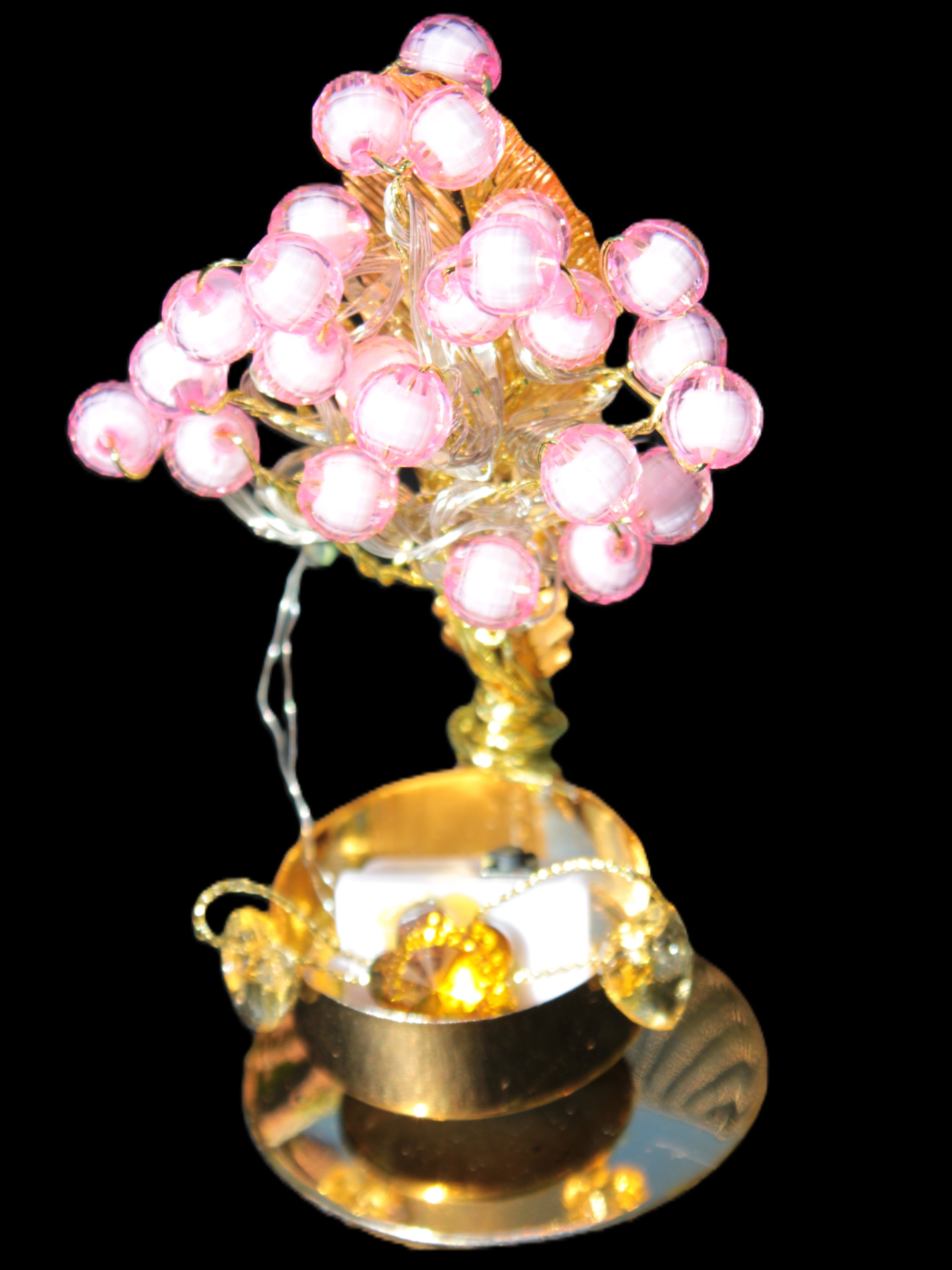 Mesmerising Handmade Golden Iron stand with pink crystal beads and lights from Jordan Rocks and Things Store