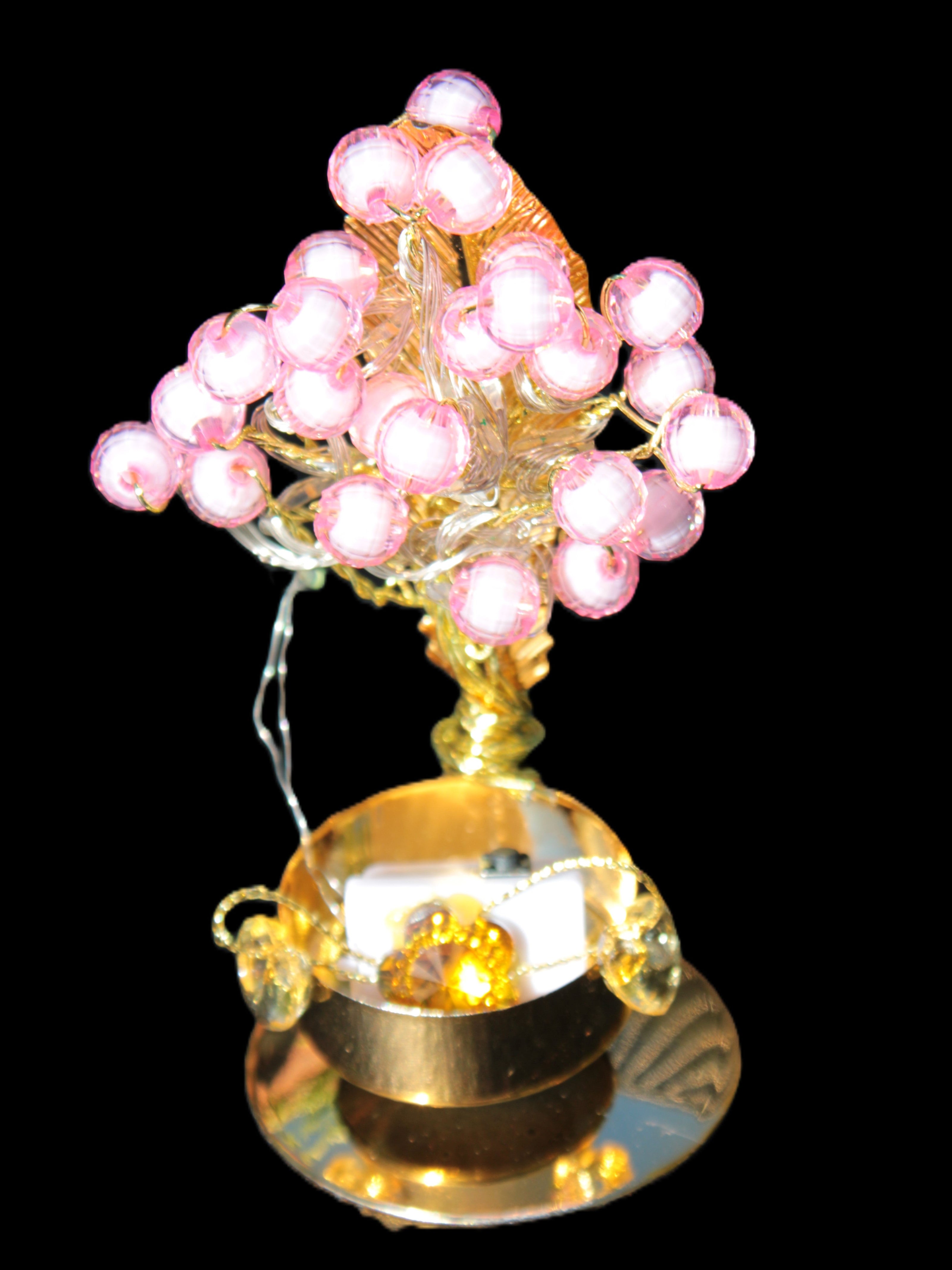 Mesmerising Handmade Golden Iron stand with pink crystal beads and lights from Jordan Rocks and Things Store