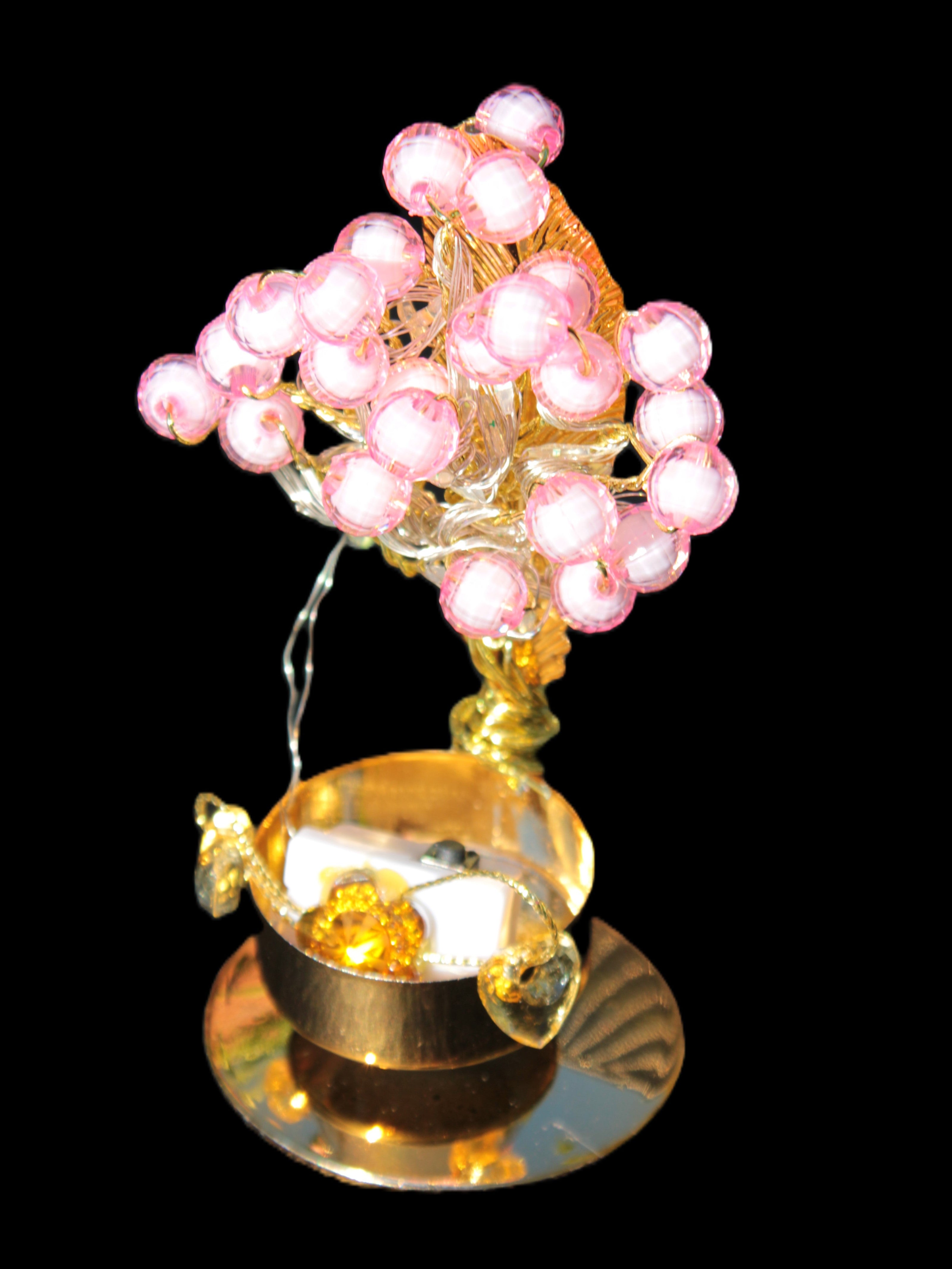 Mesmerising Handmade Golden Iron stand with pink crystal beads and lights from Jordan Rocks and Things Store