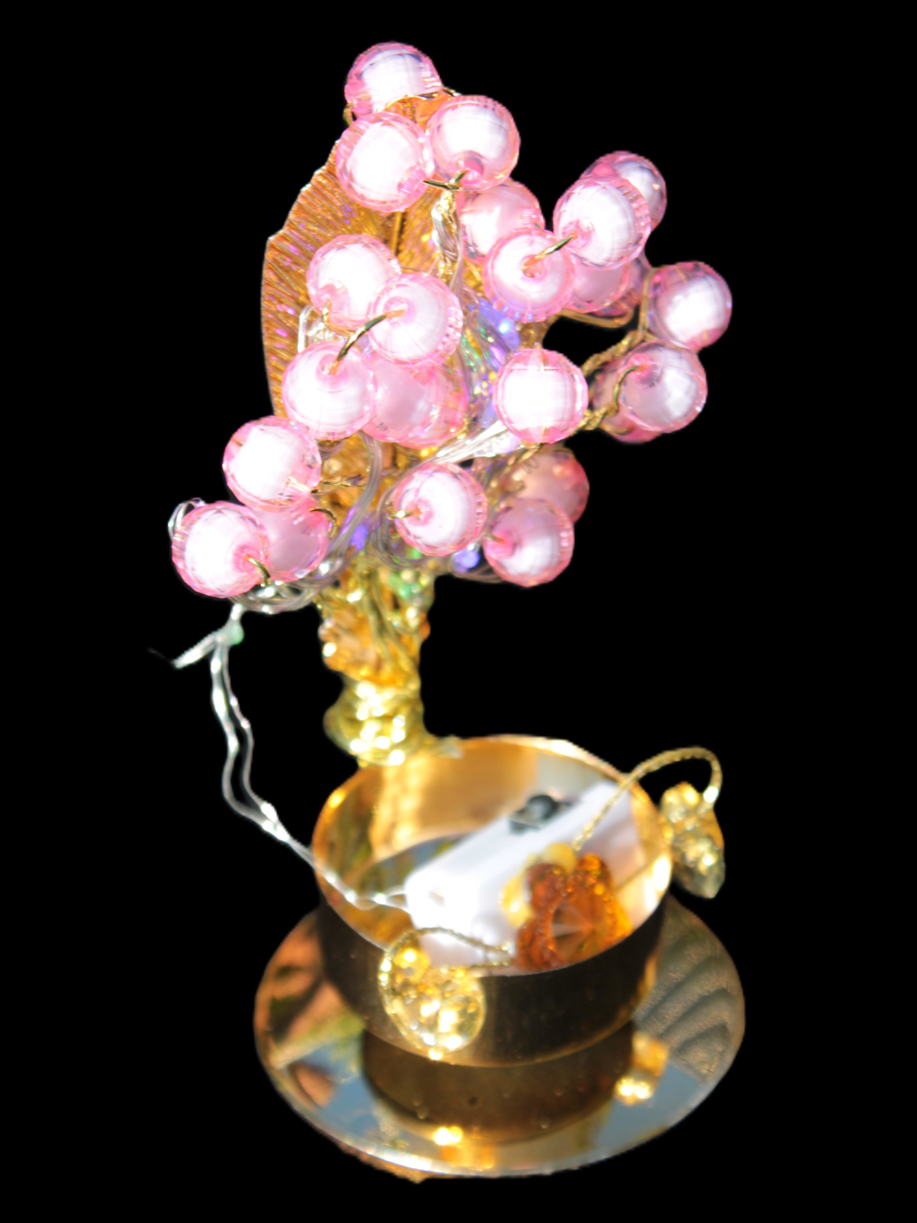 Mesmerising Handmade Golden Iron stand with pink crystal beads and lights from Jordan Rocks and Things Store