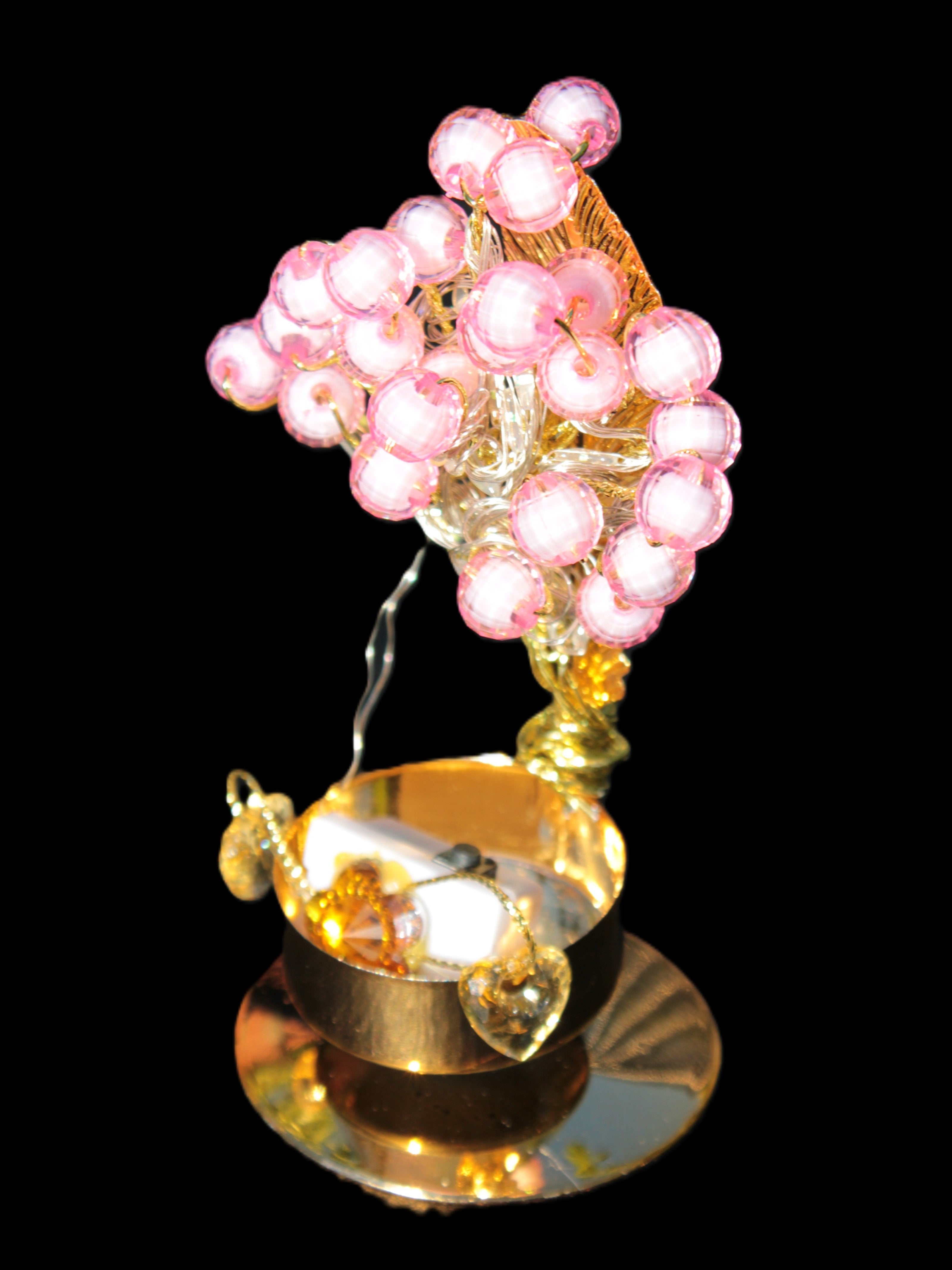 Mesmerising Handmade Golden Iron stand with pink crystal beads and lights from Jordan Rocks and Things Store