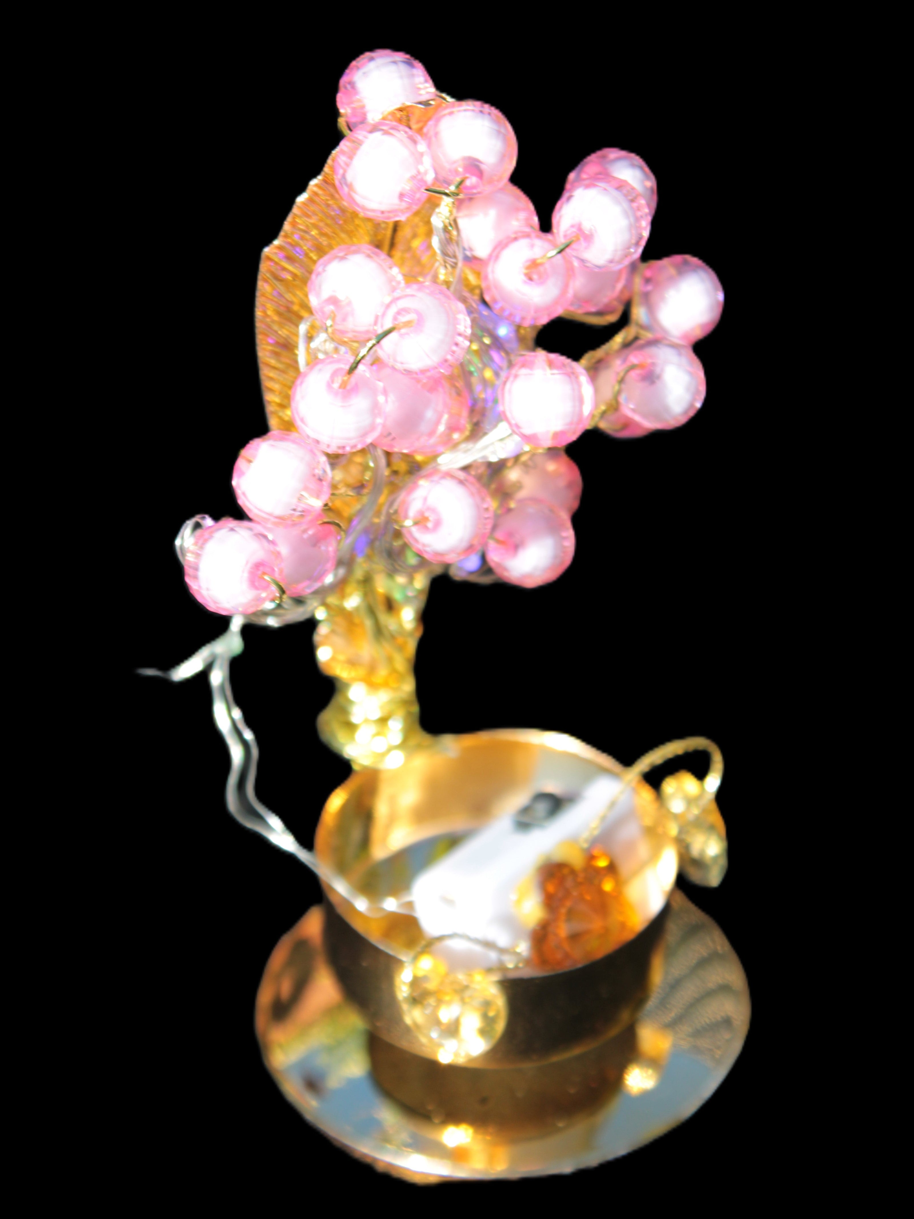 Mesmerising Handmade Golden Iron stand with pink crystal beads and lights from Jordan Rocks and Things Store