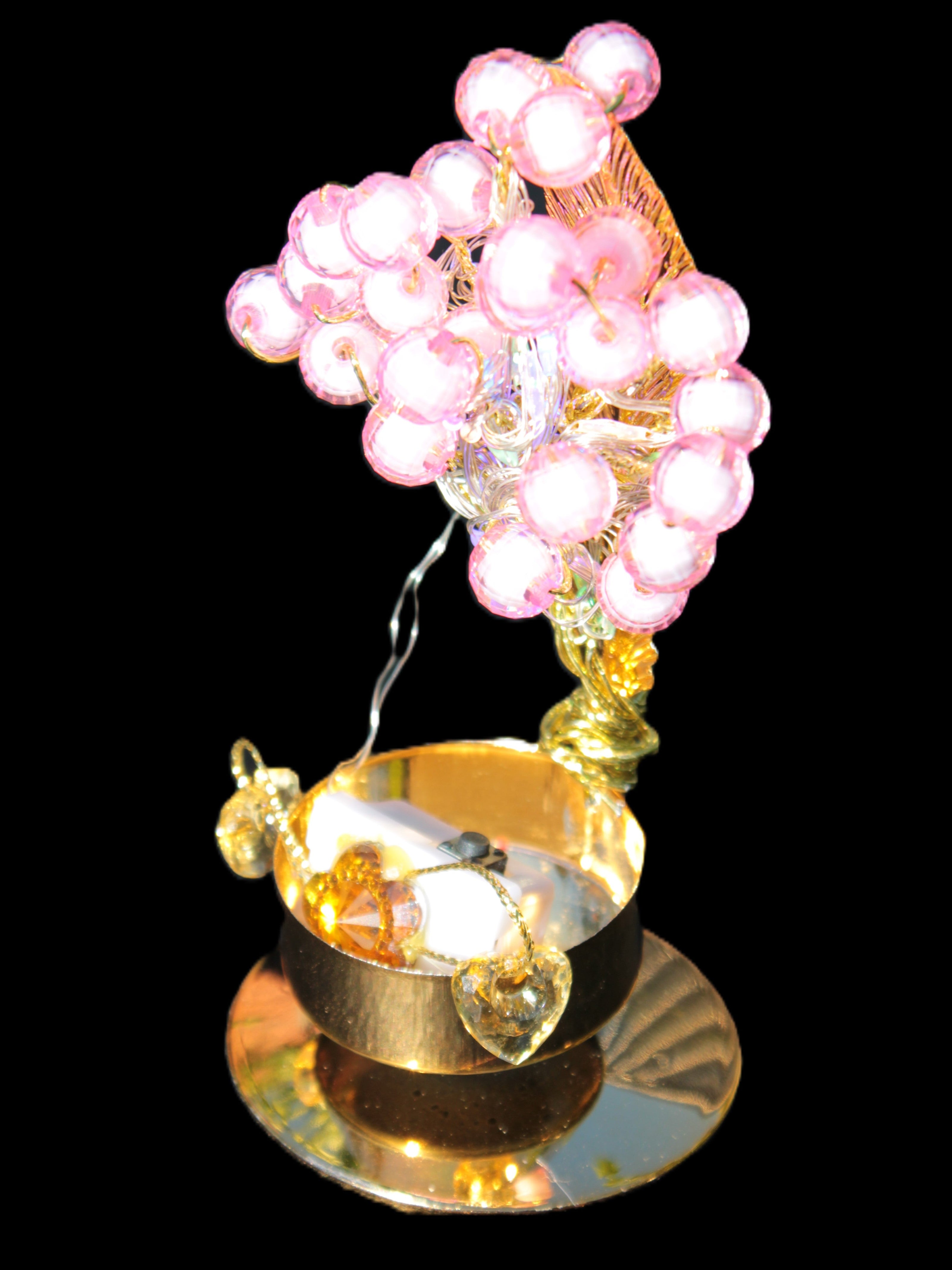 Mesmerising Handmade Golden Iron stand with pink crystal beads and lights from Jordan Rocks and Things Store