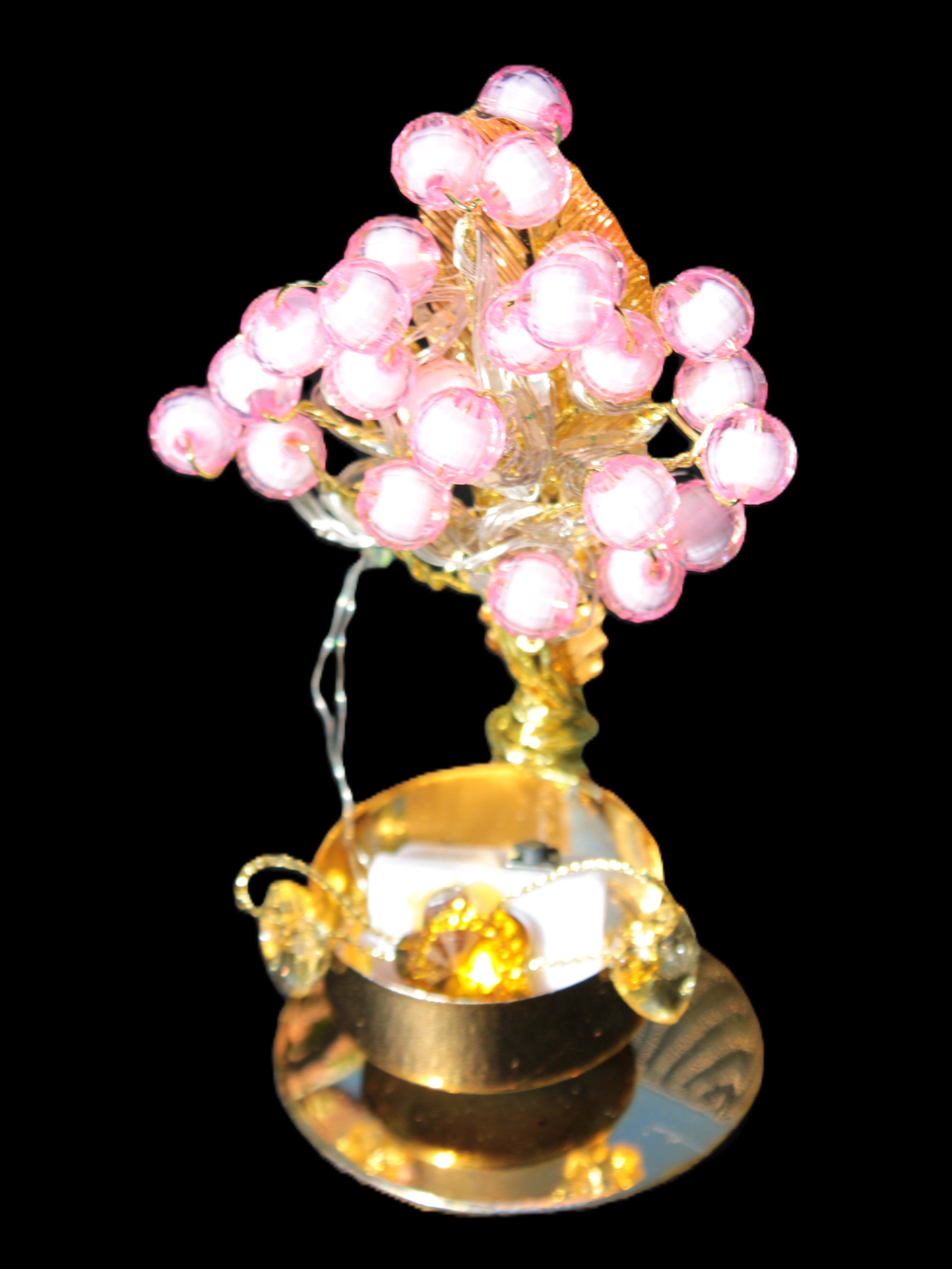 Mesmerising Handmade Golden Iron stand with pink crystal beads and lights from Jordan Rocks and Things Store