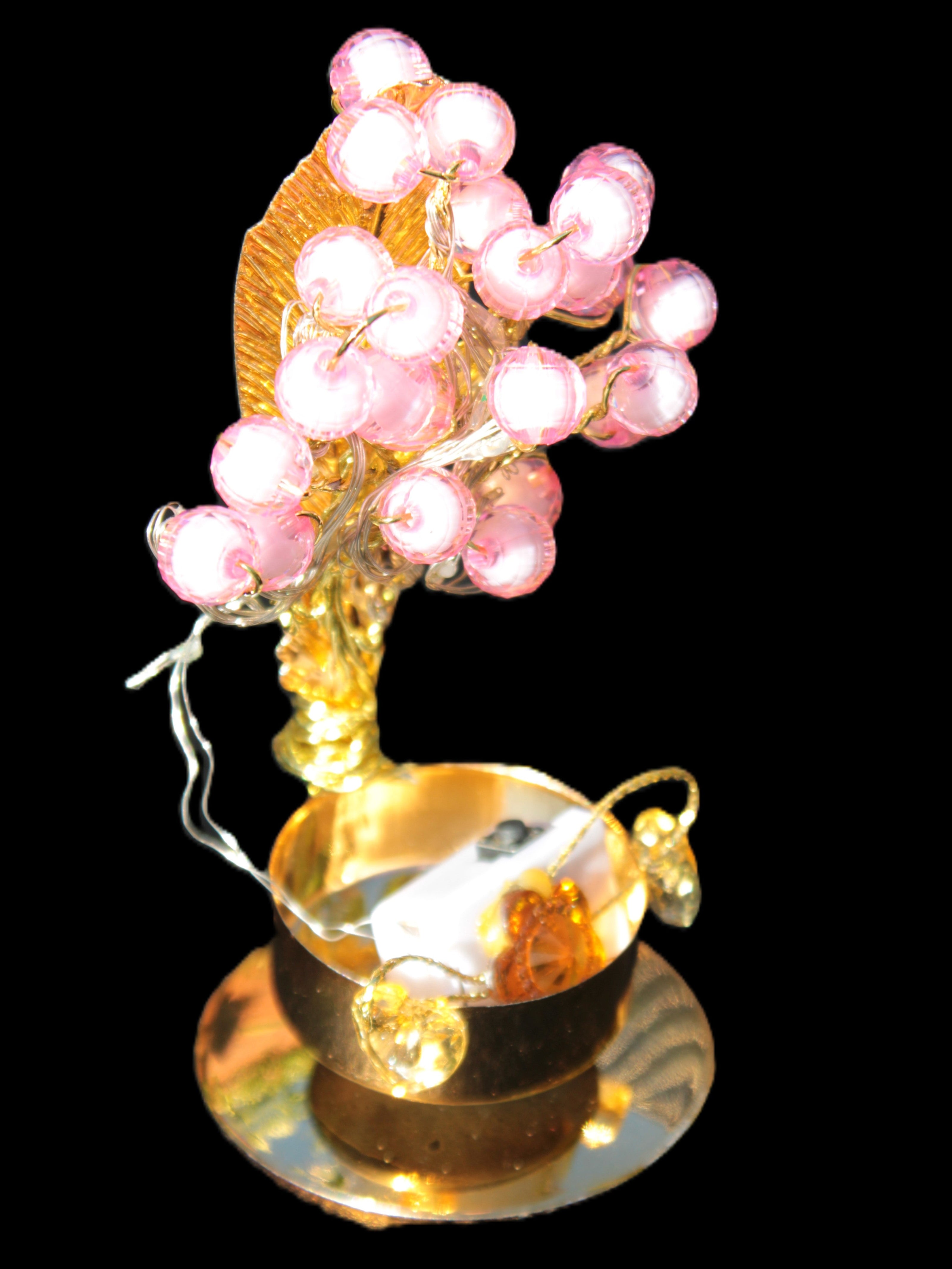 Mesmerising Handmade Golden Iron stand with pink crystal beads and lights from Jordan Rocks and Things Store