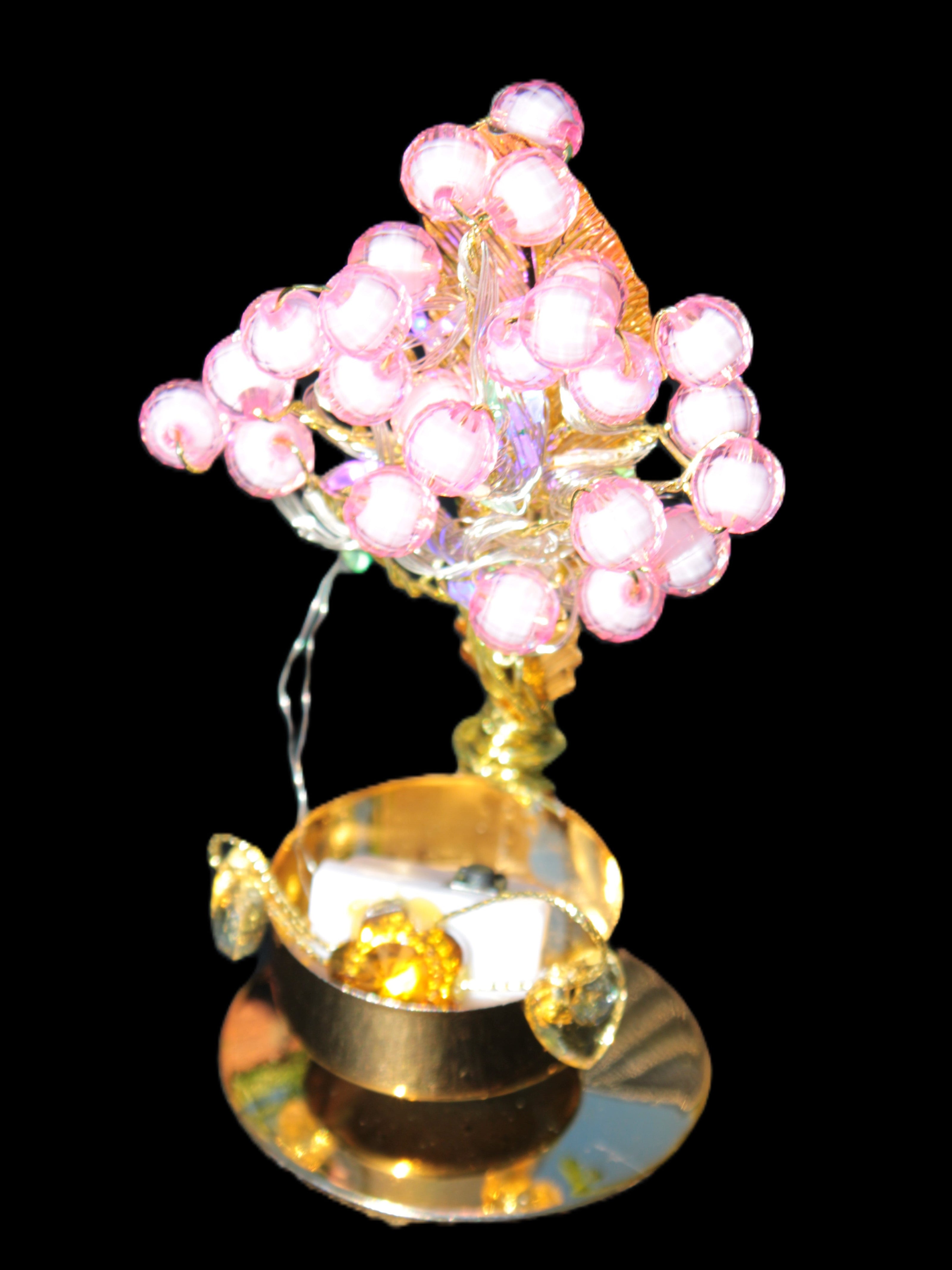 Mesmerising Handmade Golden Iron stand with pink crystal beads and lights from Jordan Rocks and Things Store