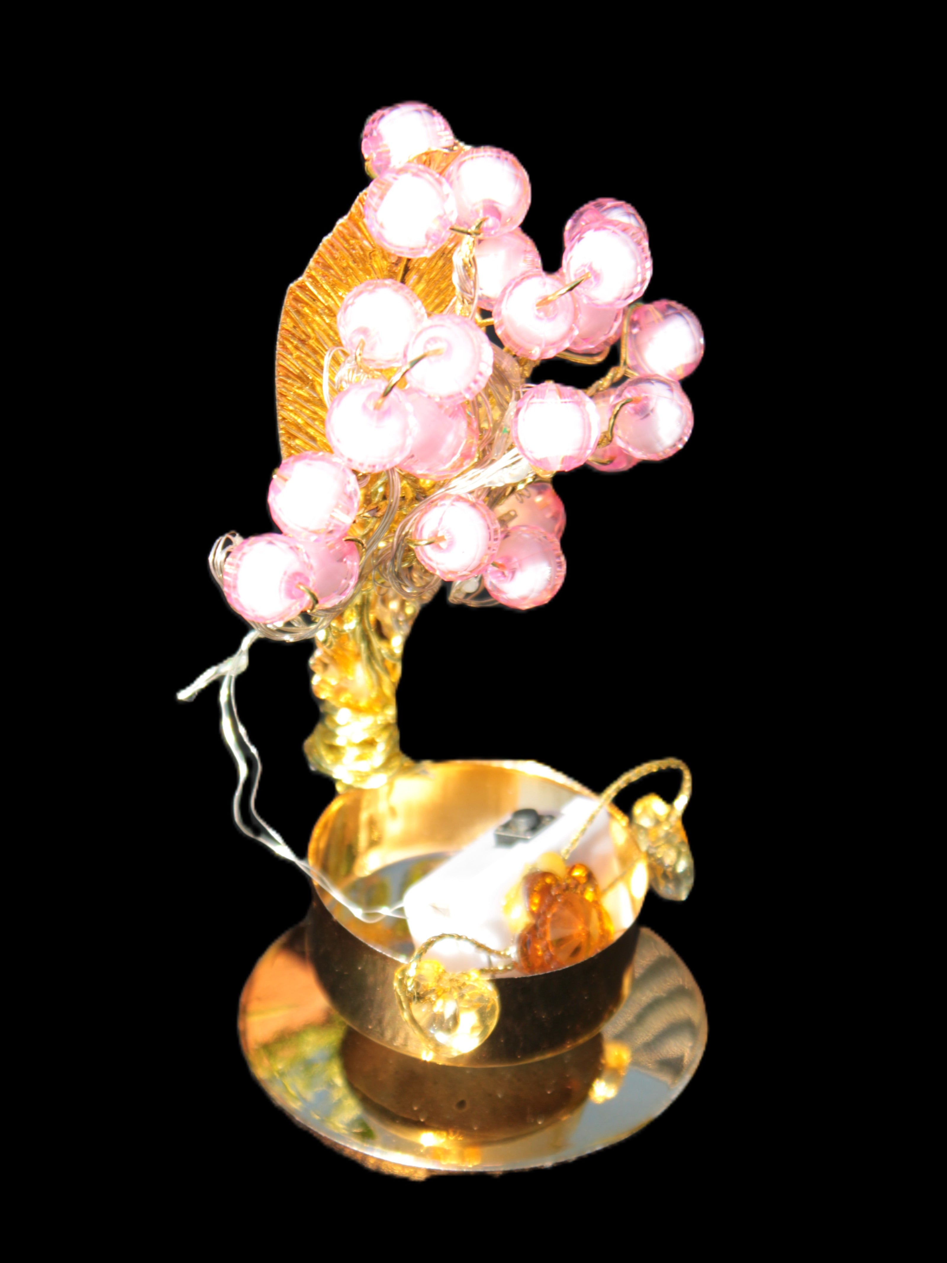 Mesmerising Handmade Golden Iron stand with pink crystal beads and lights from Jordan Rocks and Things Store
