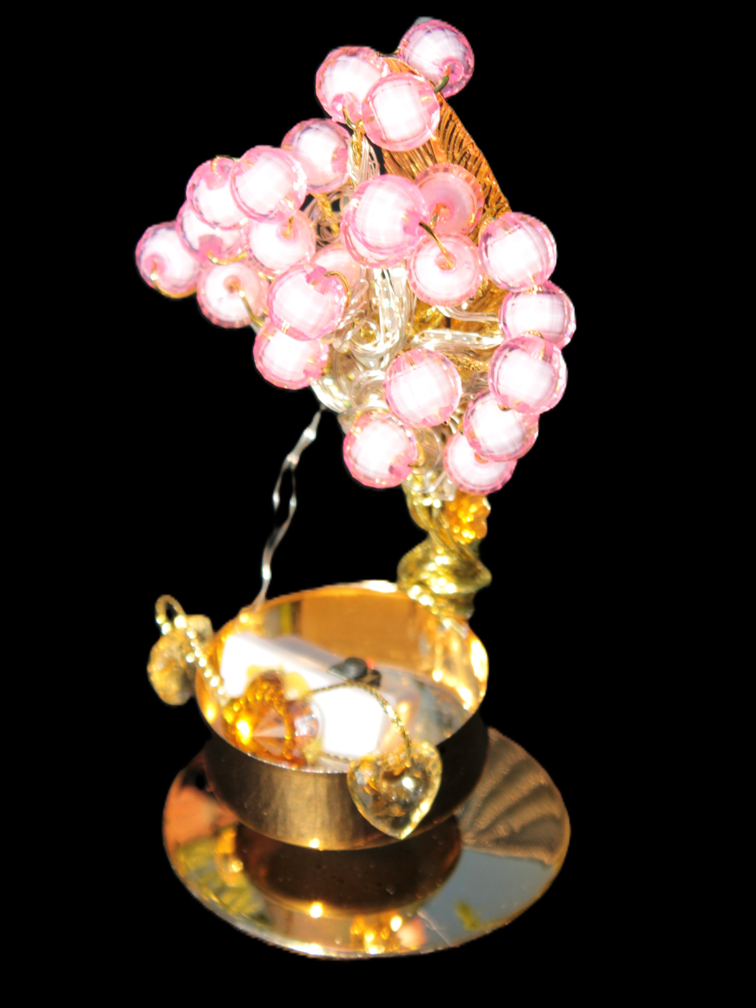 Mesmerising Handmade Golden Iron stand with pink crystal beads and lights from Jordan Rocks and Things Store