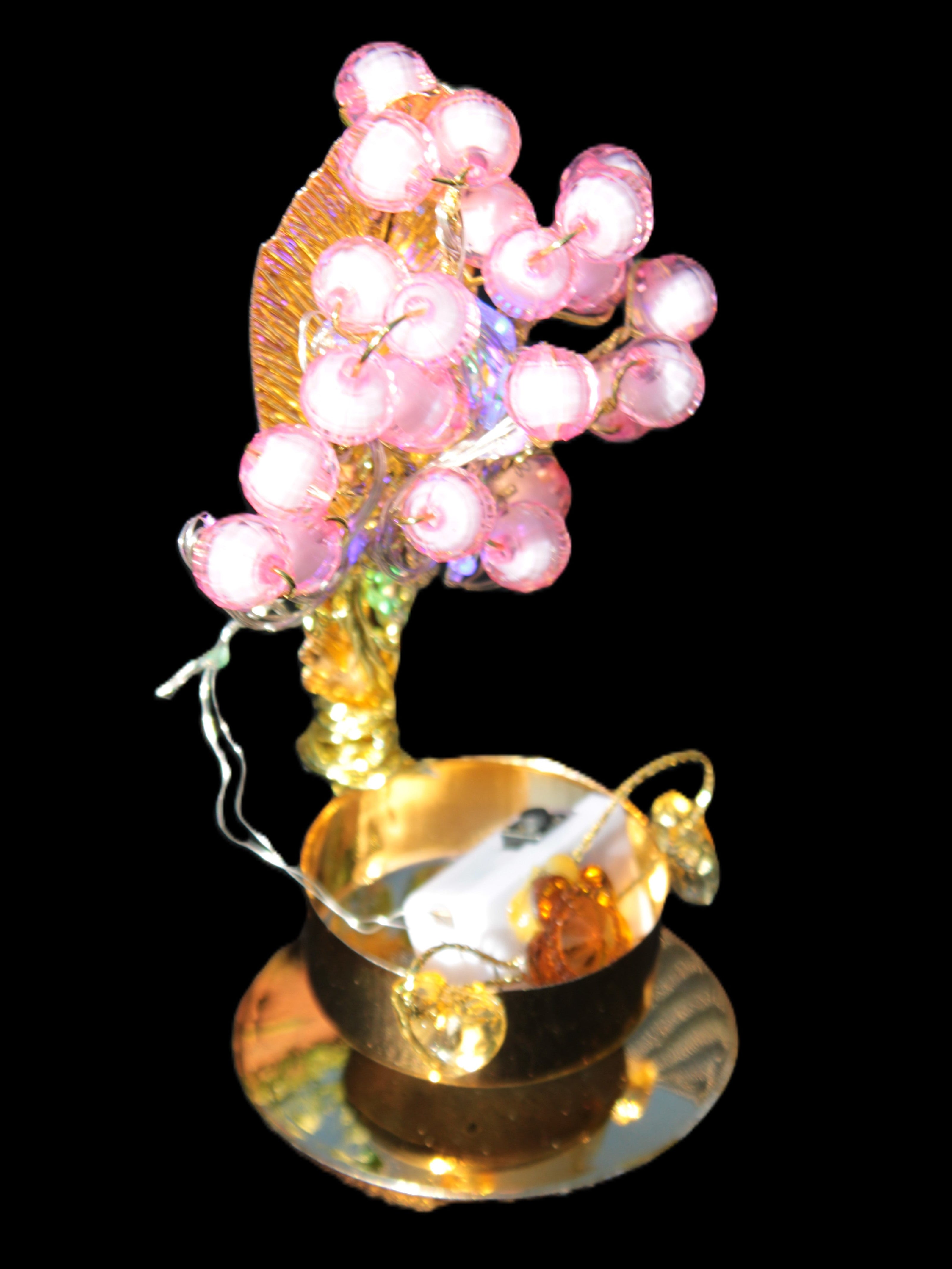 Mesmerising Handmade Golden Iron stand with pink crystal beads and lights from Jordan Rocks and Things Store