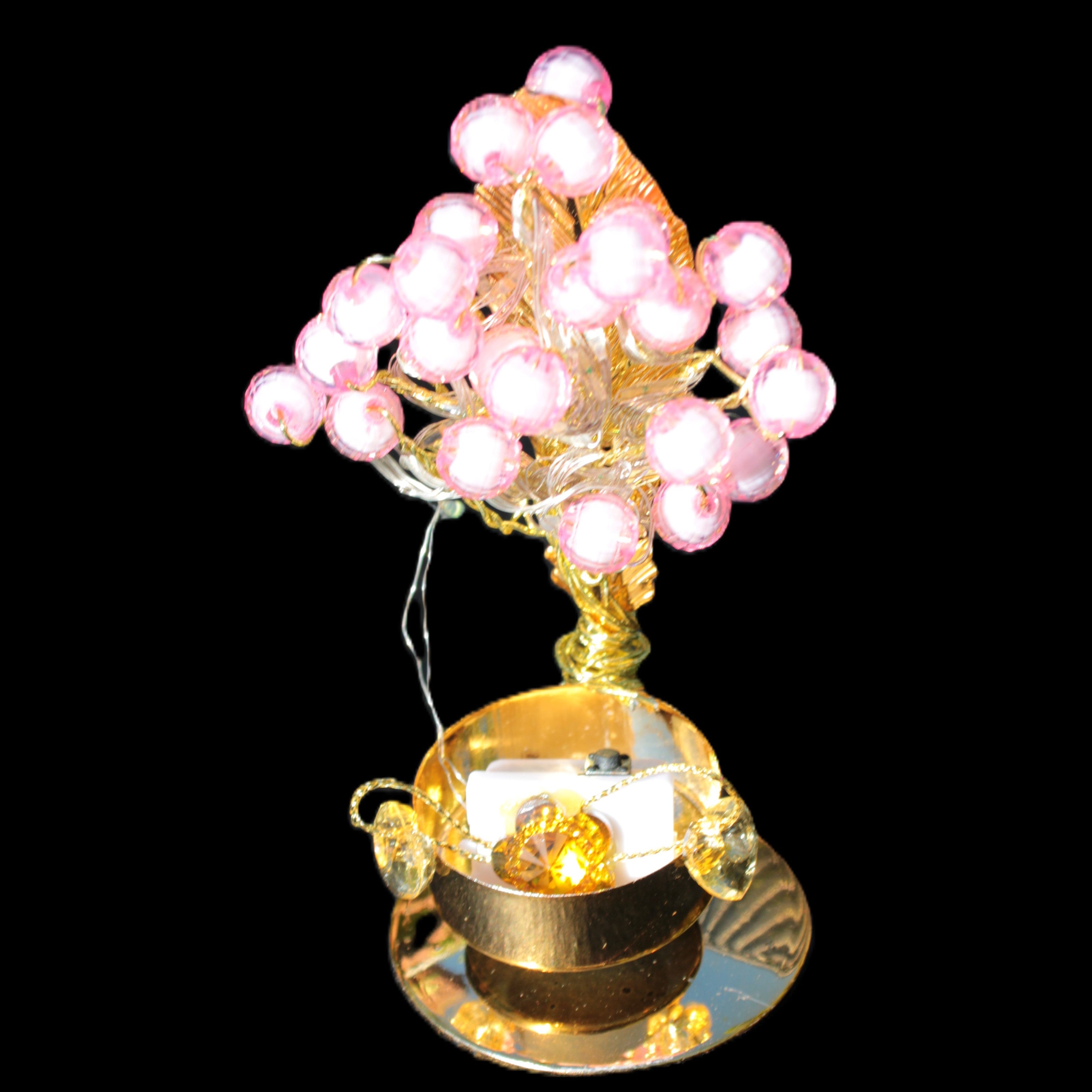 Mesmerising Handmade Golden Iron stand with pink crystal beads and lights from Jordan Rocks and Things Store