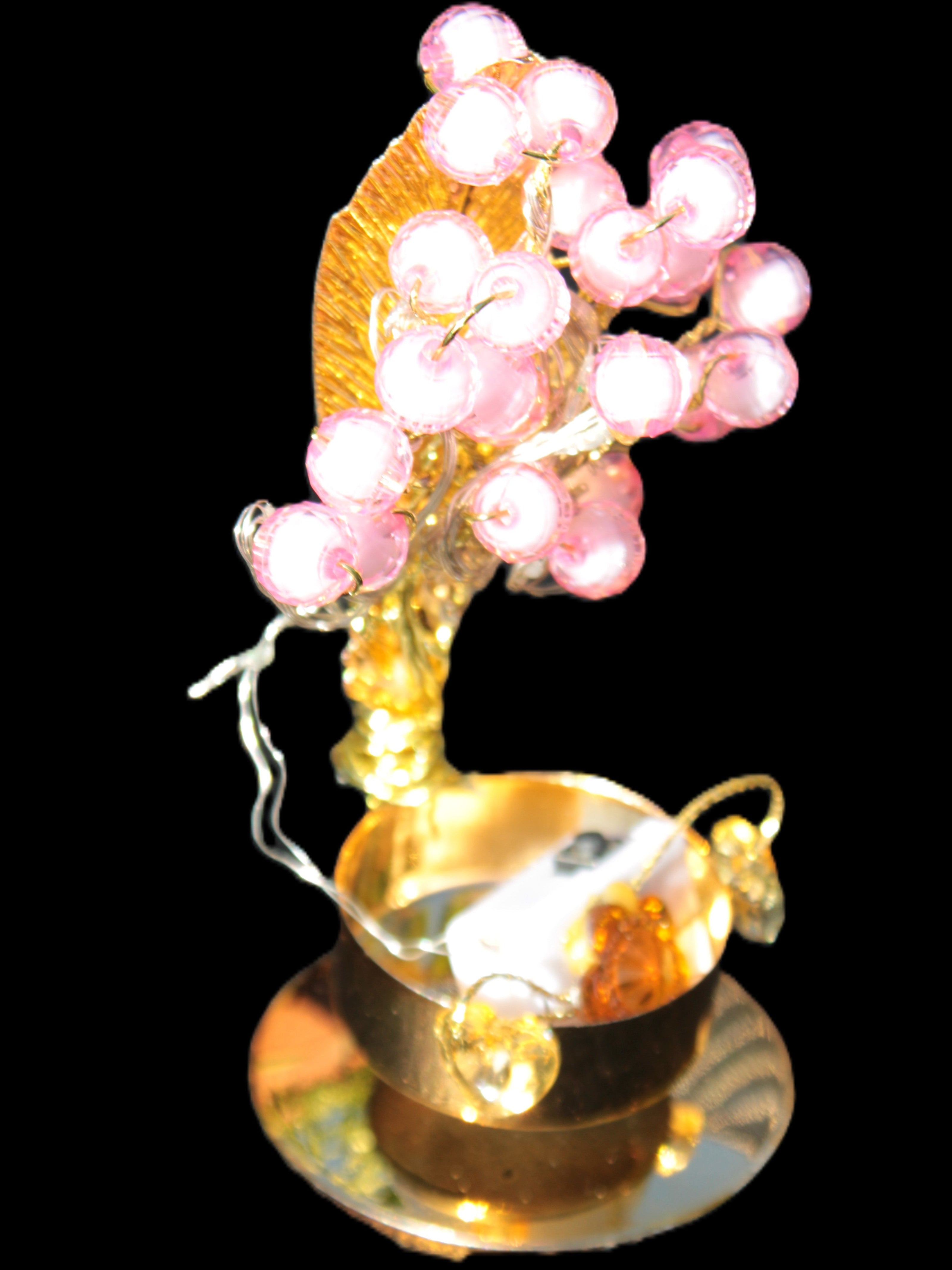 Mesmerising Handmade Golden Iron stand with pink crystal beads and lights from Jordan Rocks and Things Store