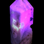 Pink Sakura Agate with geode caves obelisk 40*32*106mm 245g in UV light -  Rocks and Things Store