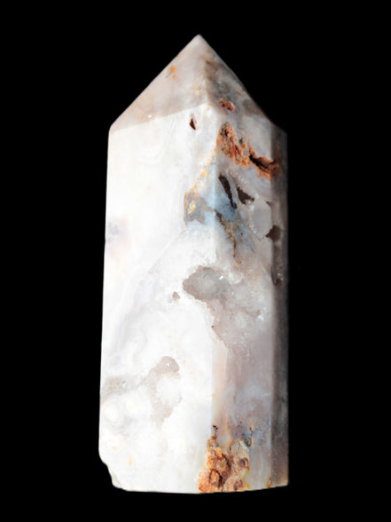 Pink Sakura Agate with geode caves obelisk 40*32*106mm 245g in sunlight - Rocks and Things Store
