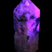 Pink Sakura Agate with geode caves obelisk 40*32*106mm 245g in UV light -  Rocks and Things Store