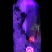 Pink Sakura Agate with geode caves obelisk 40*32*106mm 245g in UV light -  Rocks and Things Store