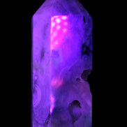 Pink Sakura Agate with geode caves obelisk 40*32*106mm 245g in UV light -  Rocks and Things Store