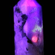 Pink Sakura Agate with geode caves obelisk 40*32*106mm 245g in UV light -  Rocks and Things Store