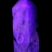 Pink Sakura Agate with geode caves obelisk 40*32*106mm 245g in UV light - Rocks and Things Store