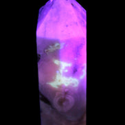 Pink Sakura Agate with geode caves obelisk 40*32*106mm 245g in UV light - Rocks and Things Store