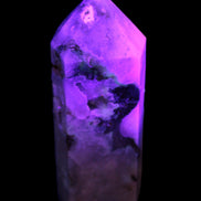 Pink Sakura Agate with geode caves obelisk 40*32*106mm 245g in UV light - Rocks and Things Store