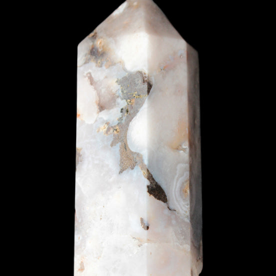 Pink Sakura Agate with geode caves obelisk 40*32*106mm 245g in sunlight - Rocks and Things Store