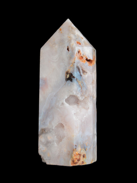 Pink Sakura Agate with geode caves obelisk 40*32*106mm 245g in sunlight - Rocks and Things Store