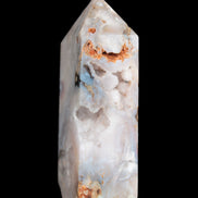 Pink Sakura Agate with geode caves obelisk 40*32*106mm 245g in sunlight - Rocks and Things Store