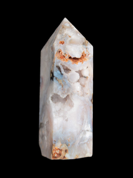 Pink Sakura Agate with geode caves obelisk 40*32*106mm 245g in sunlight - Rocks and Things Store