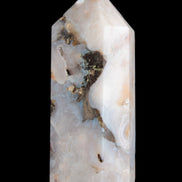 Pink Sakura Agate with geode caves obelisk 40*32*106mm 245g in sunlight - Rocks and Things Store