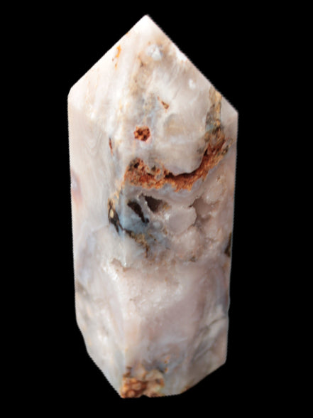 Pink Sakura Agate with geode caves obelisk 40*32*106mm 245g in sunlight - Rocks and Things Store
