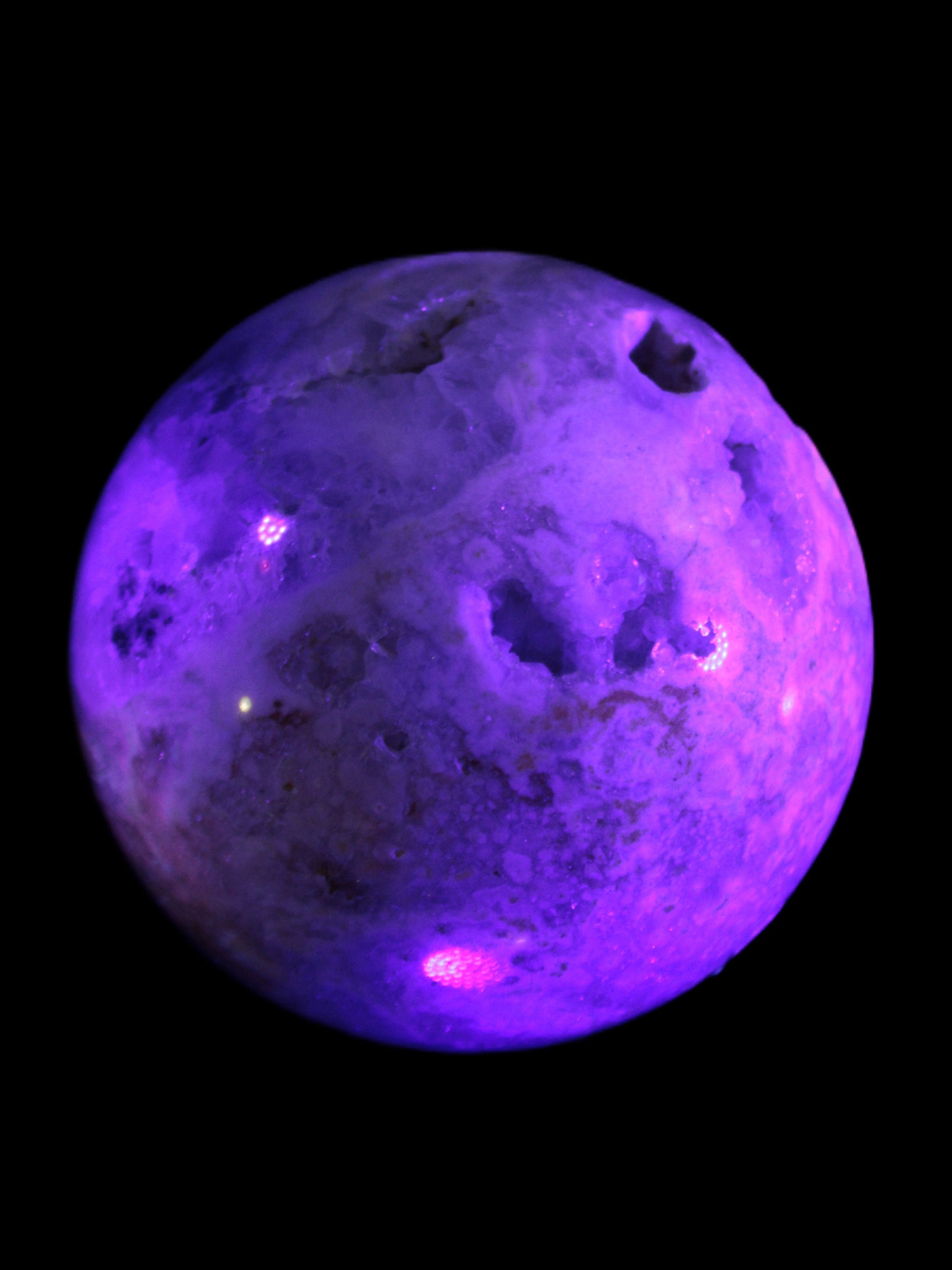 Sakura Agate sphere 97mm 1062g in UV light - Rocks and Things Store