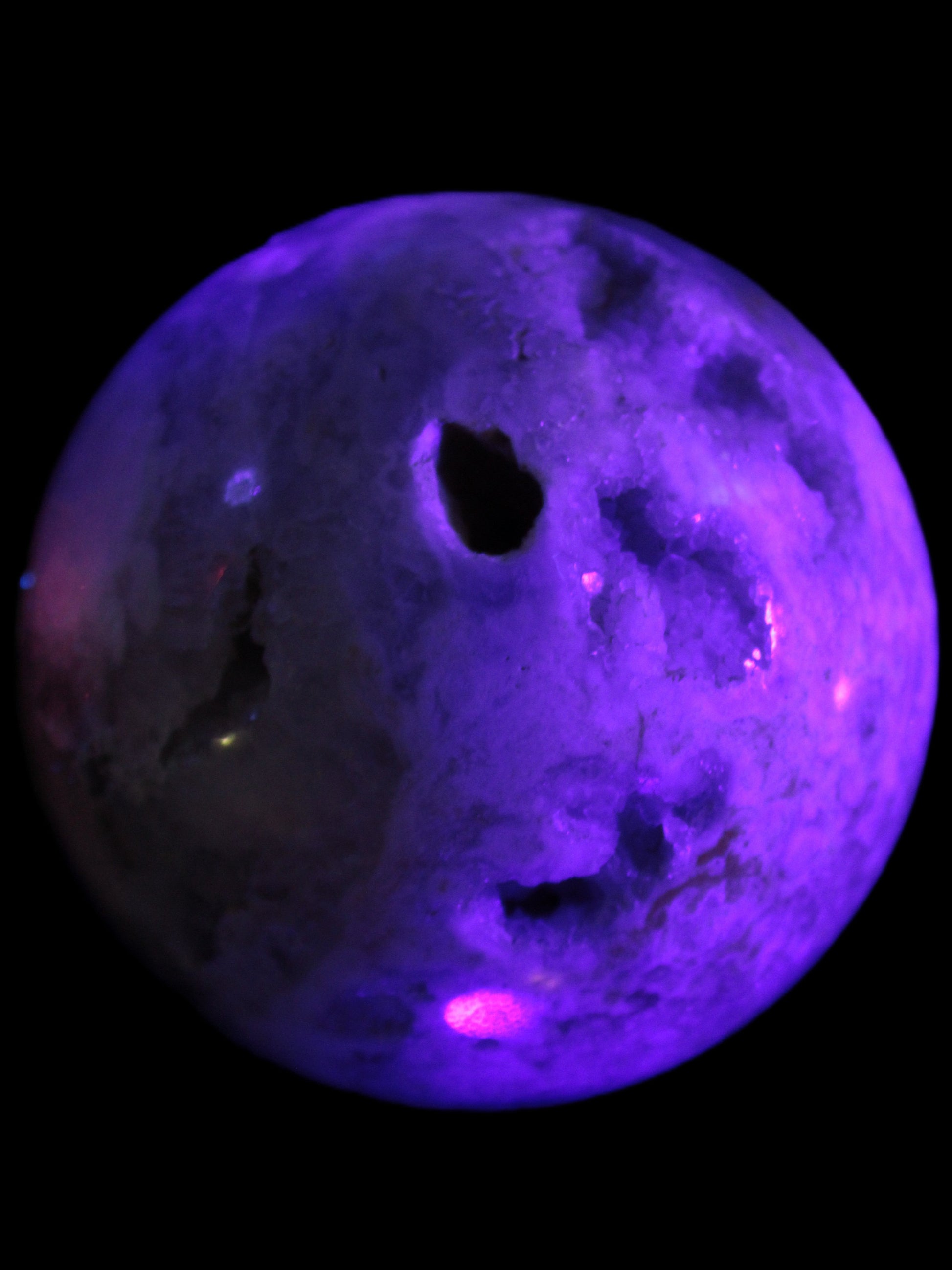 Sakura Agate sphere 97mm 1062g in UV light - Rocks and Things Store