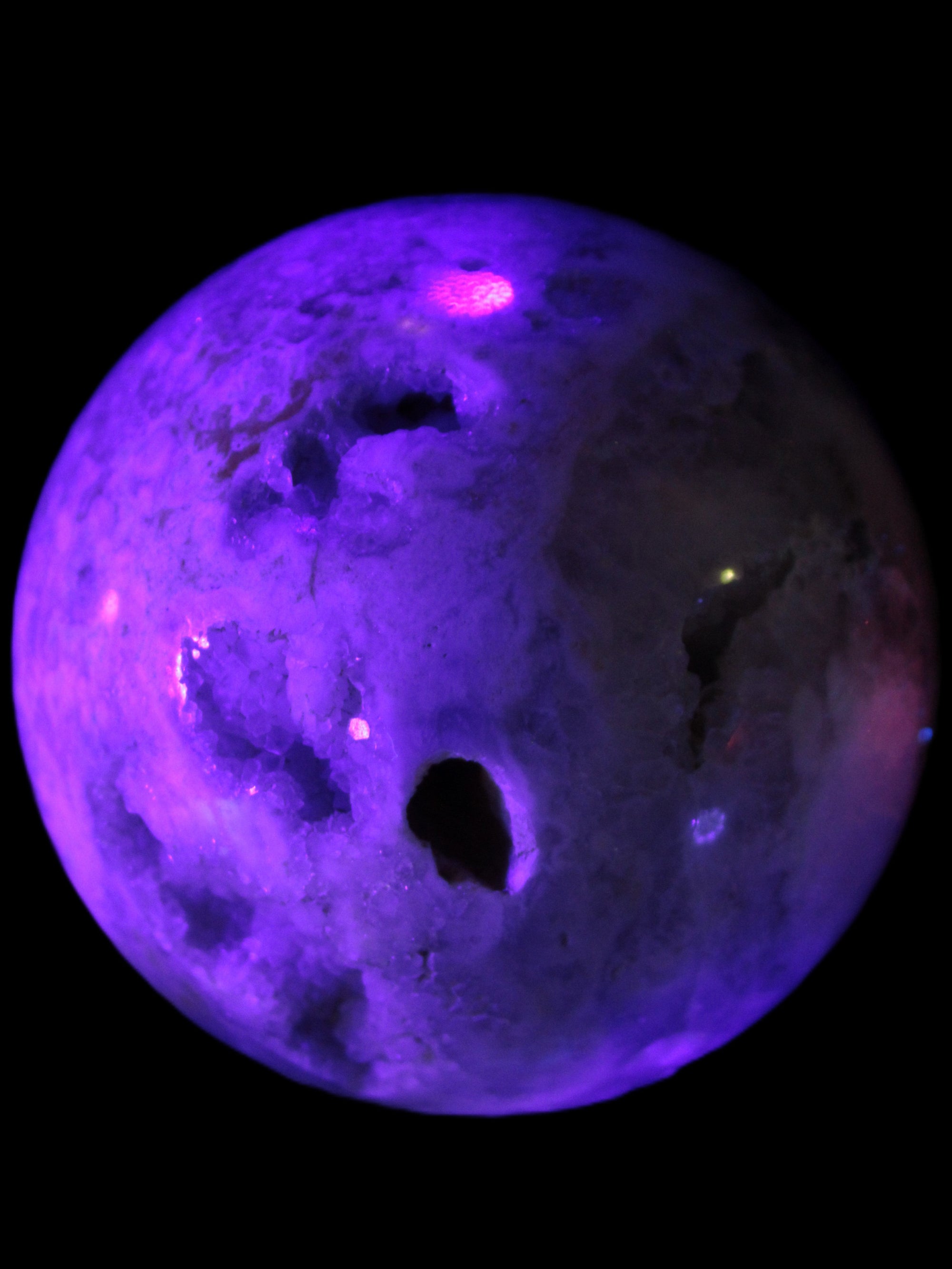 Sakura Agate sphere 97mm 1062g in UV light - Rocks and Things Store