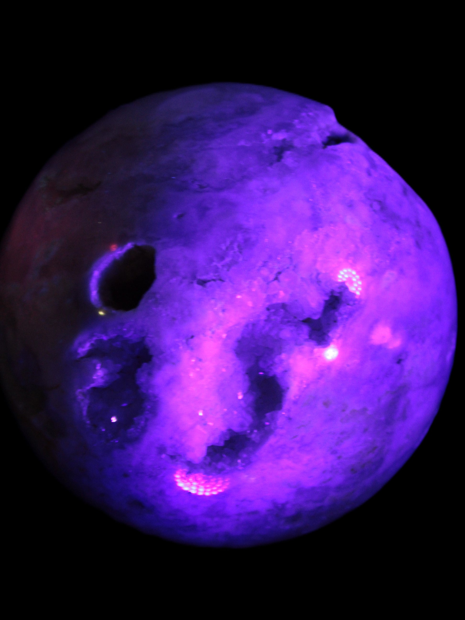 Sakura Agate sphere 97mm 1062g in UV light - Rocks and Things Store