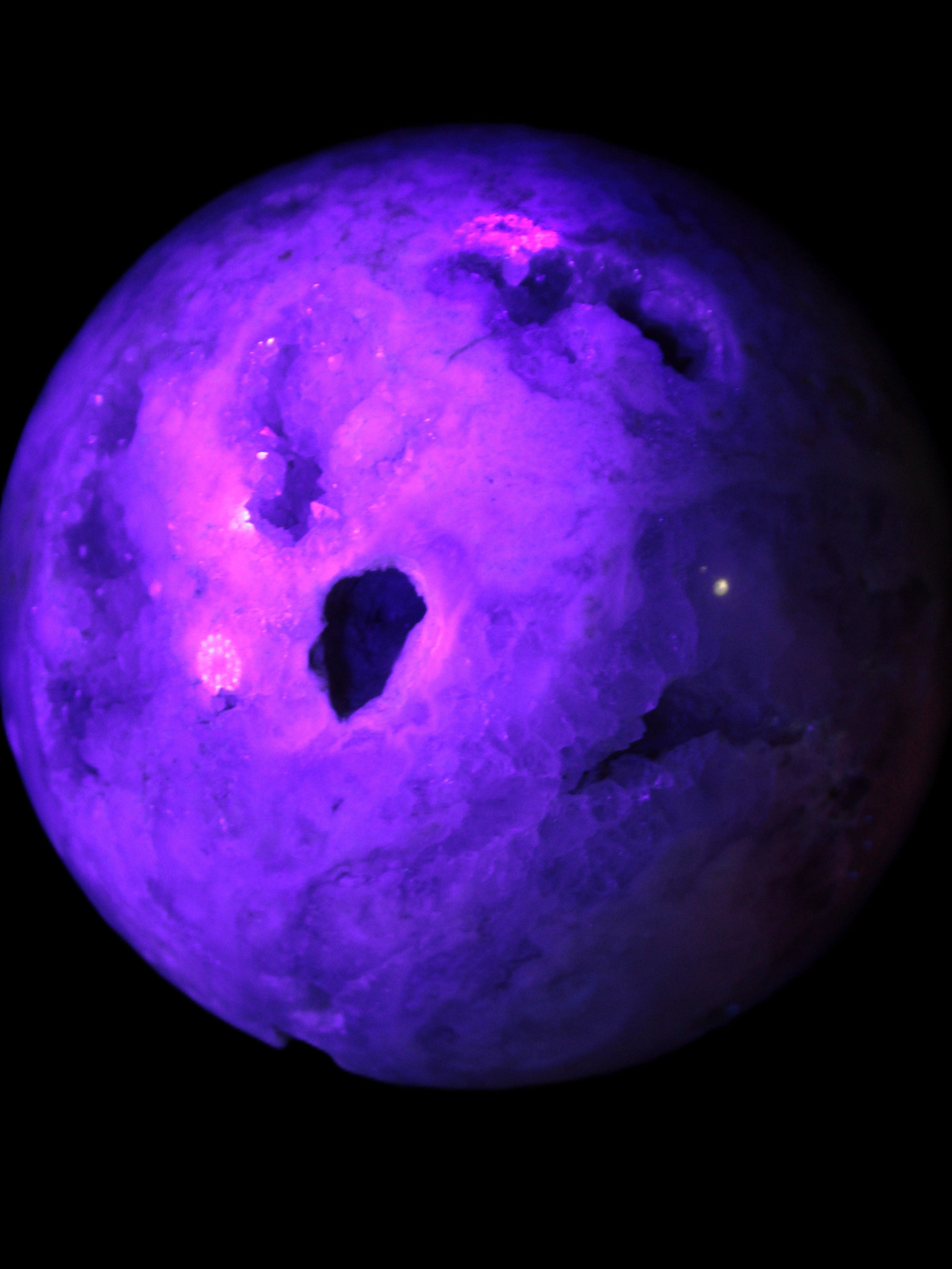 Sakura Agate sphere 97mm 1062g in UV light - Rocks and Things Store