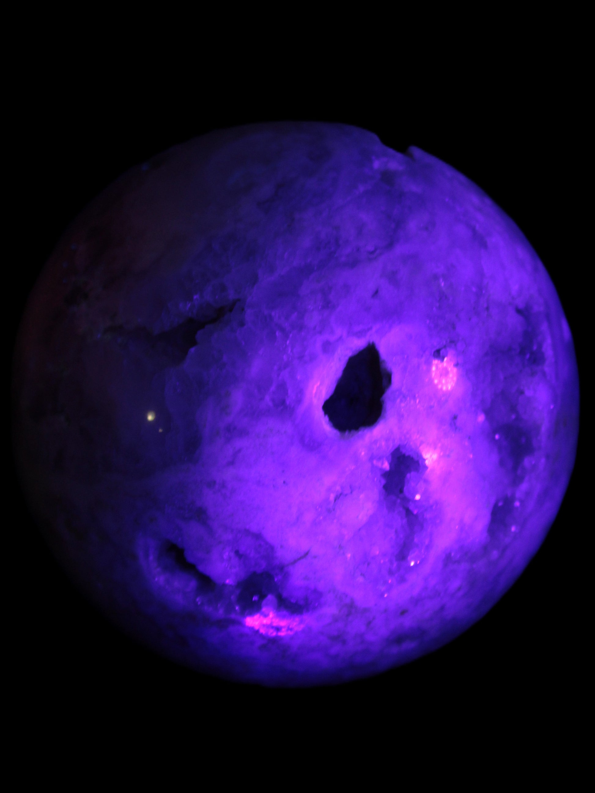 Sakura Agate sphere 97mm 1062g in UV light - Rocks and Things Store