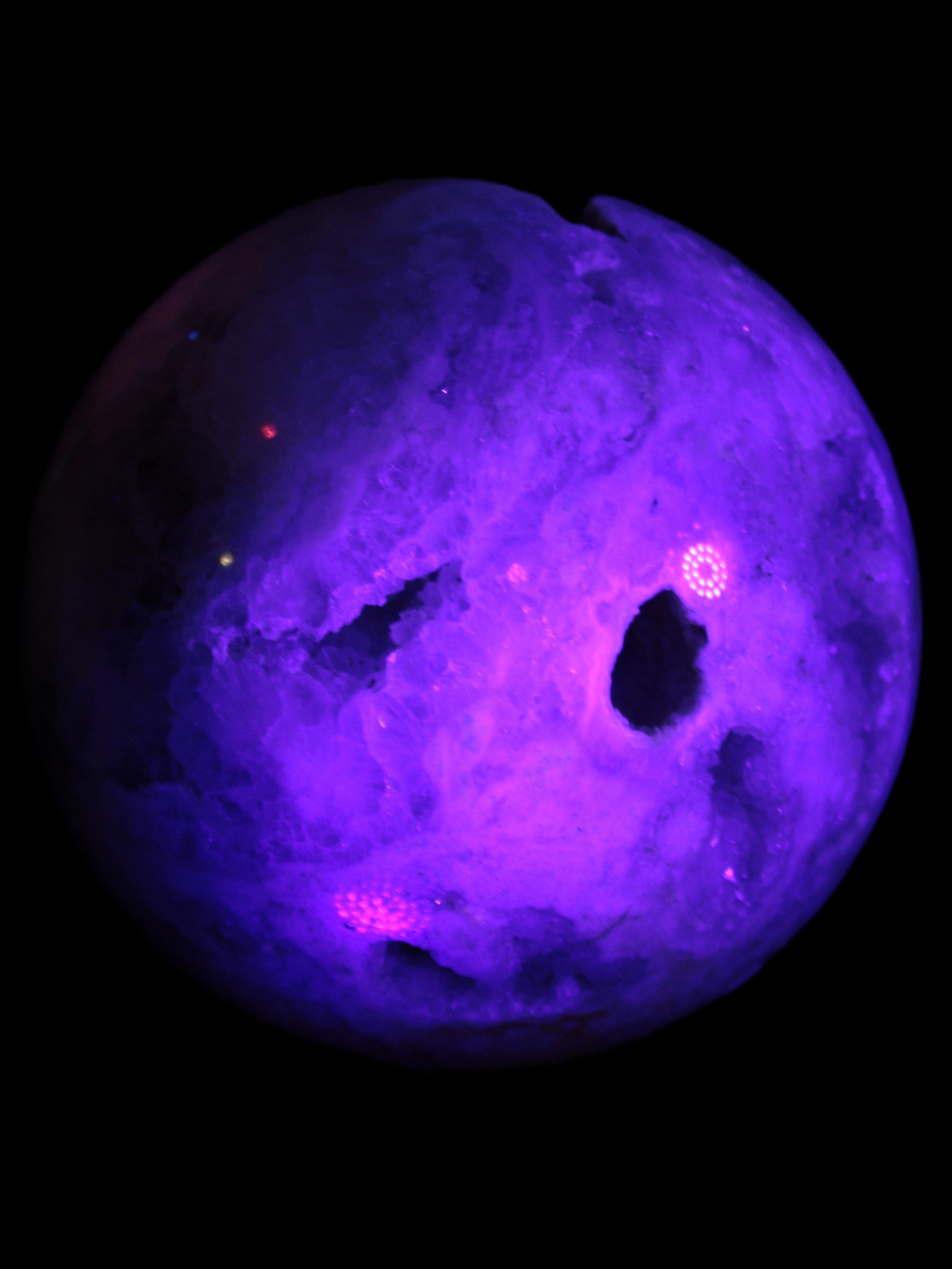 Sakura Agate sphere 97mm 1062g in UV light - Rocks and Things Store
