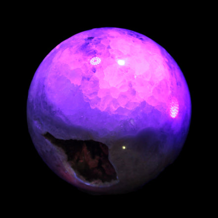 Sakura Agate sphere 97mm 1062g in UV light - Rocks and Things Store