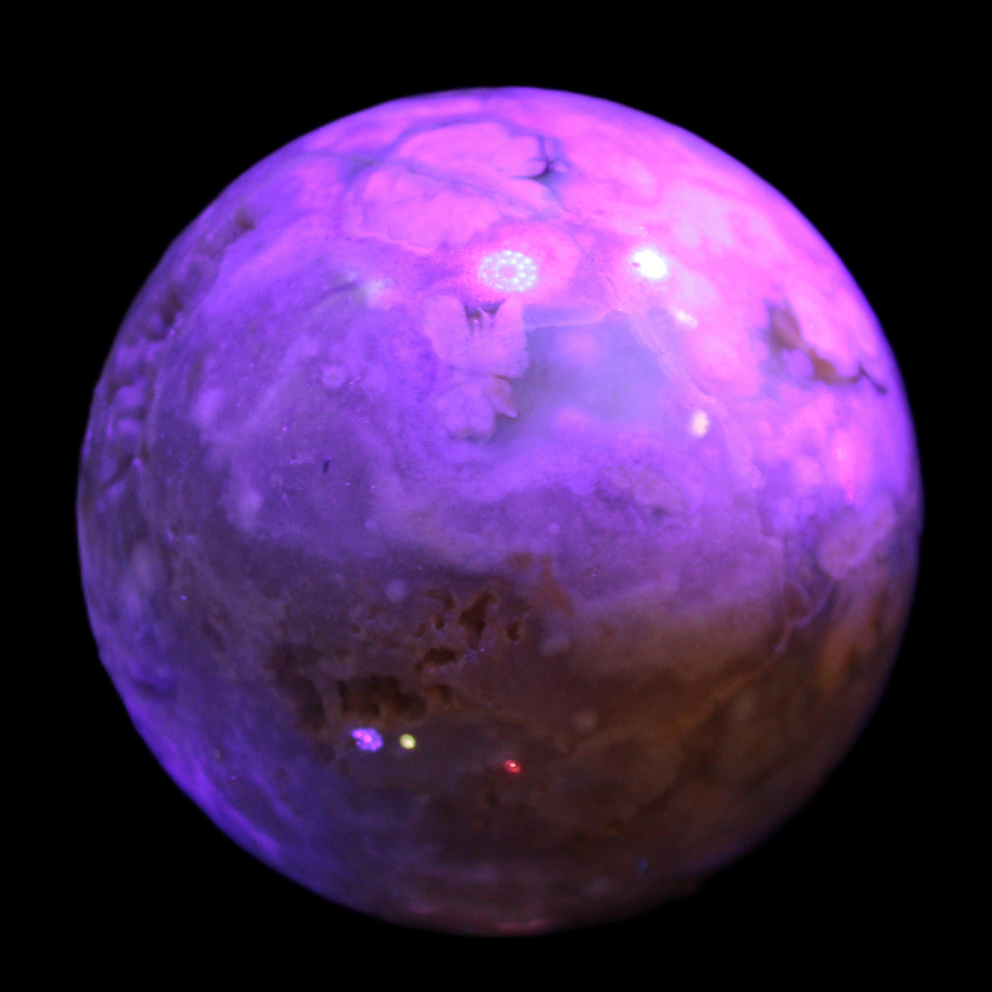 Sakura Agate sphere 104mm 1466g in UV light -Rocks and Things Store