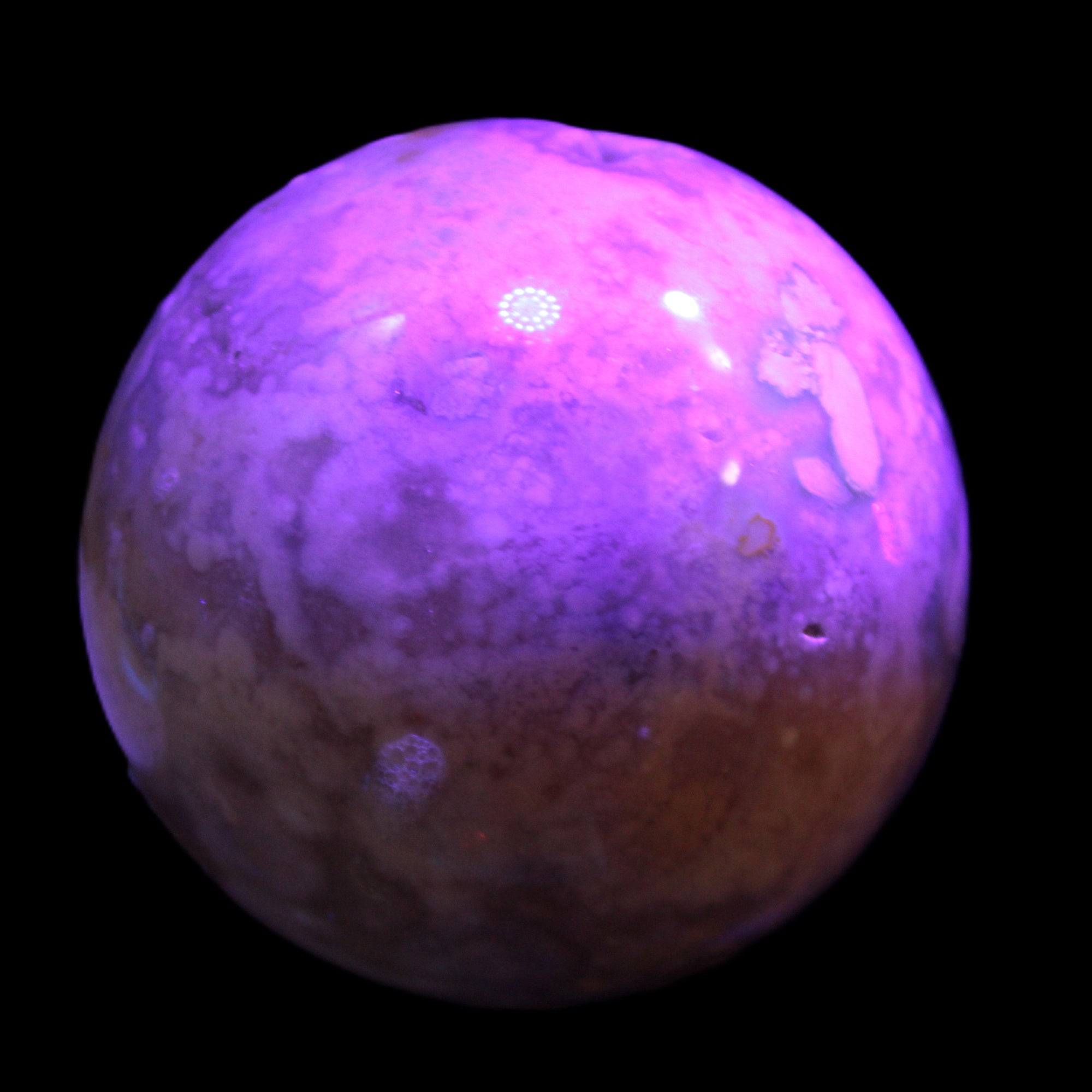 Sakura Agate sphere 104mm 1466g in UV light -Rocks and Things Store