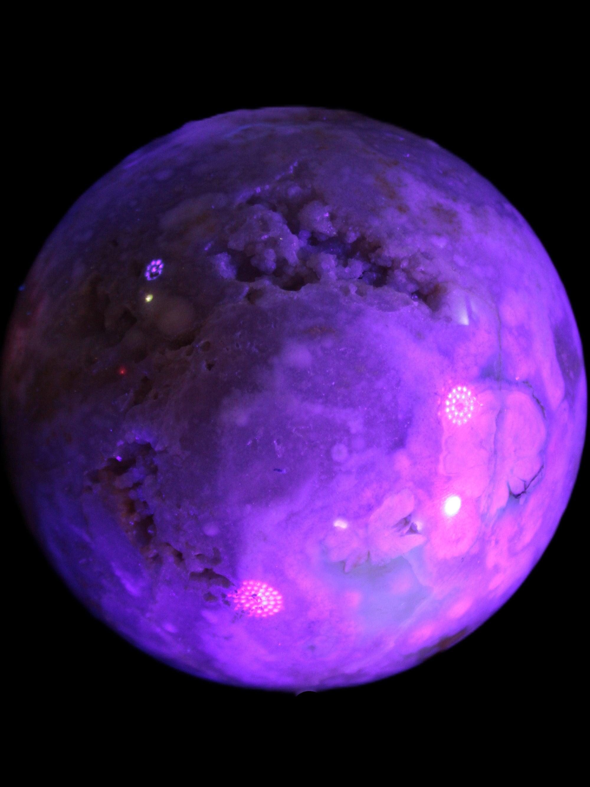 Sakura Agate sphere 104mm 1466g in UV light -Rocks and Things Store