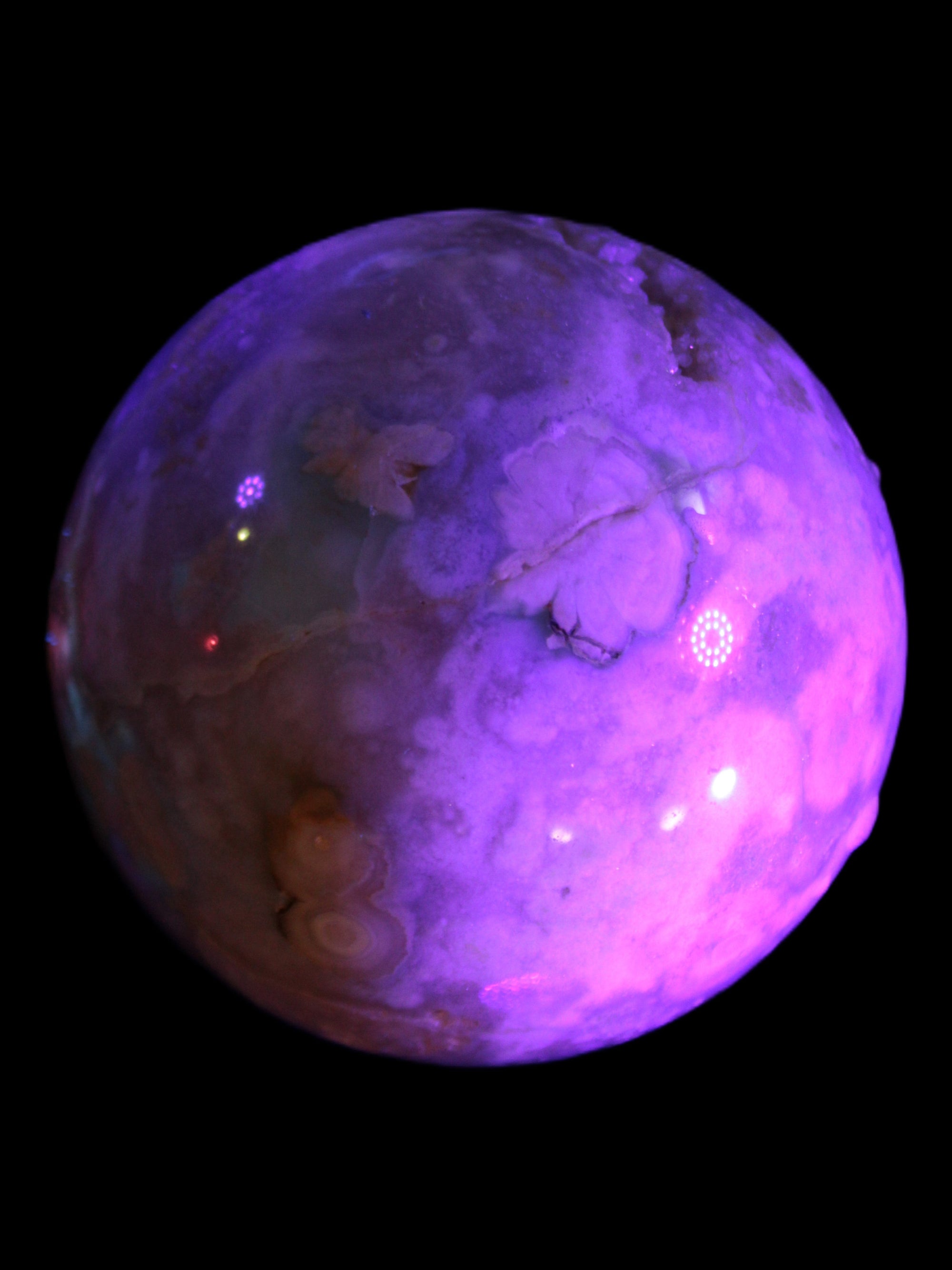 Sakura Agate sphere 104mm 1466g in UV light -Rocks and Things Store