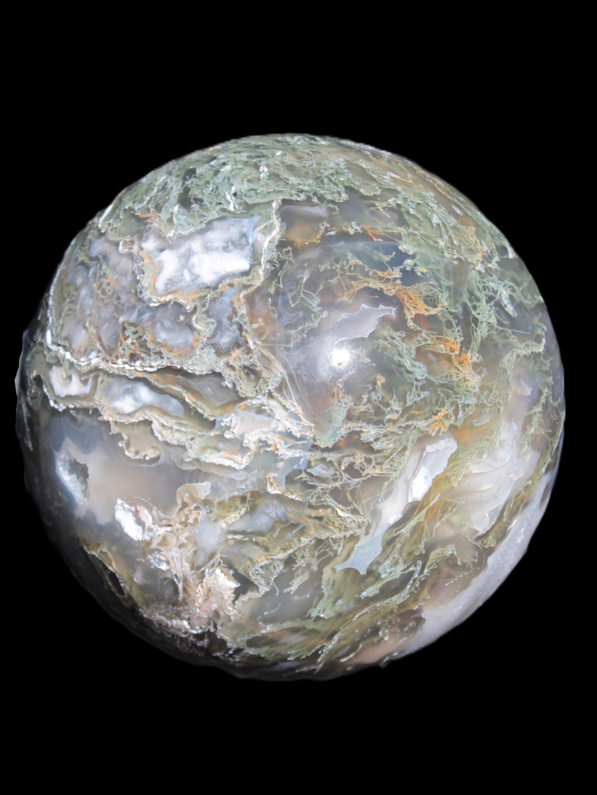 Moss Agate sphere 113mm 1878g in sunlight - Rocks and Things Store