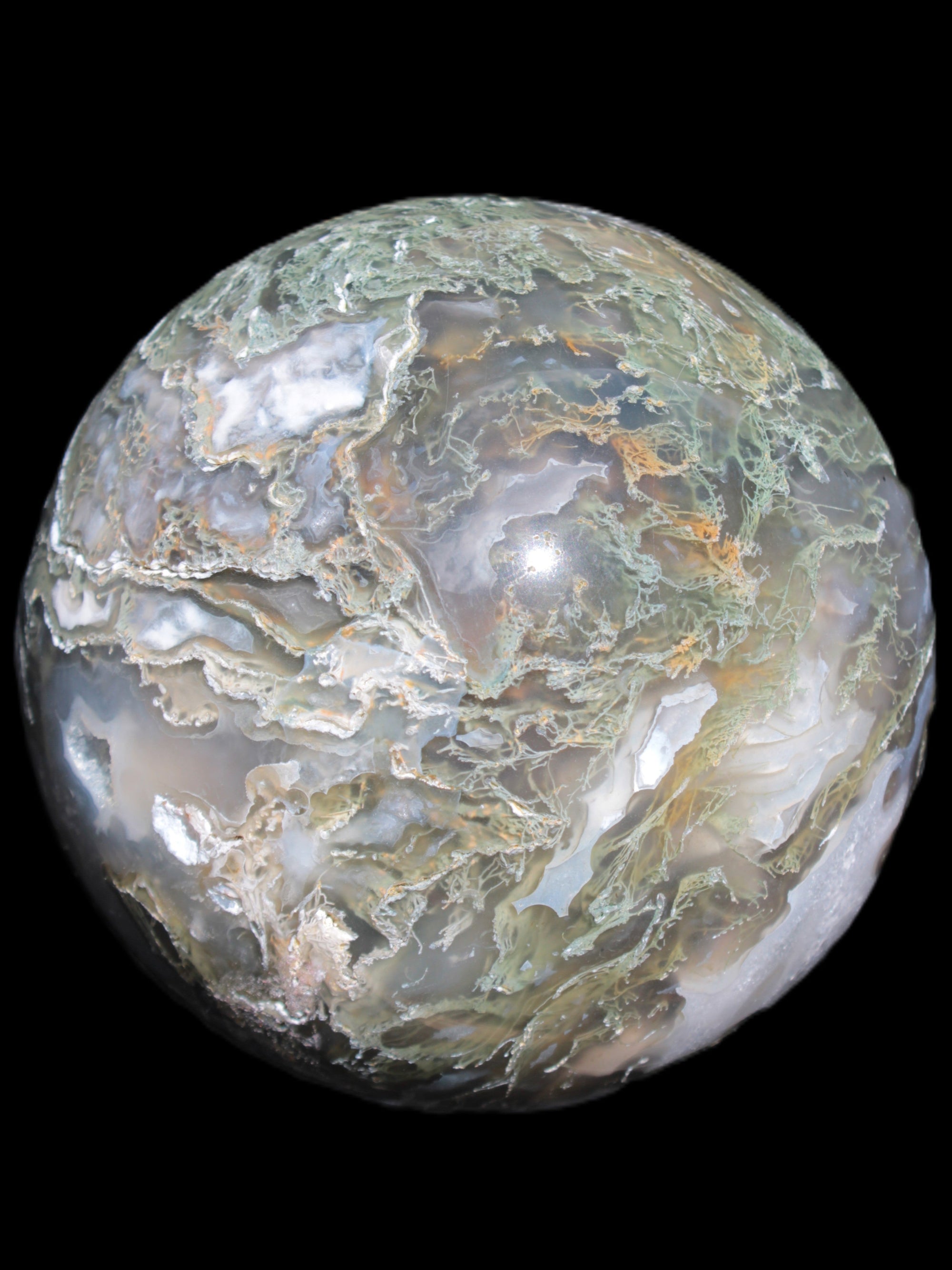 Moss Agate sphere 113mm 1878g in sunlight - Rocks and Things Store