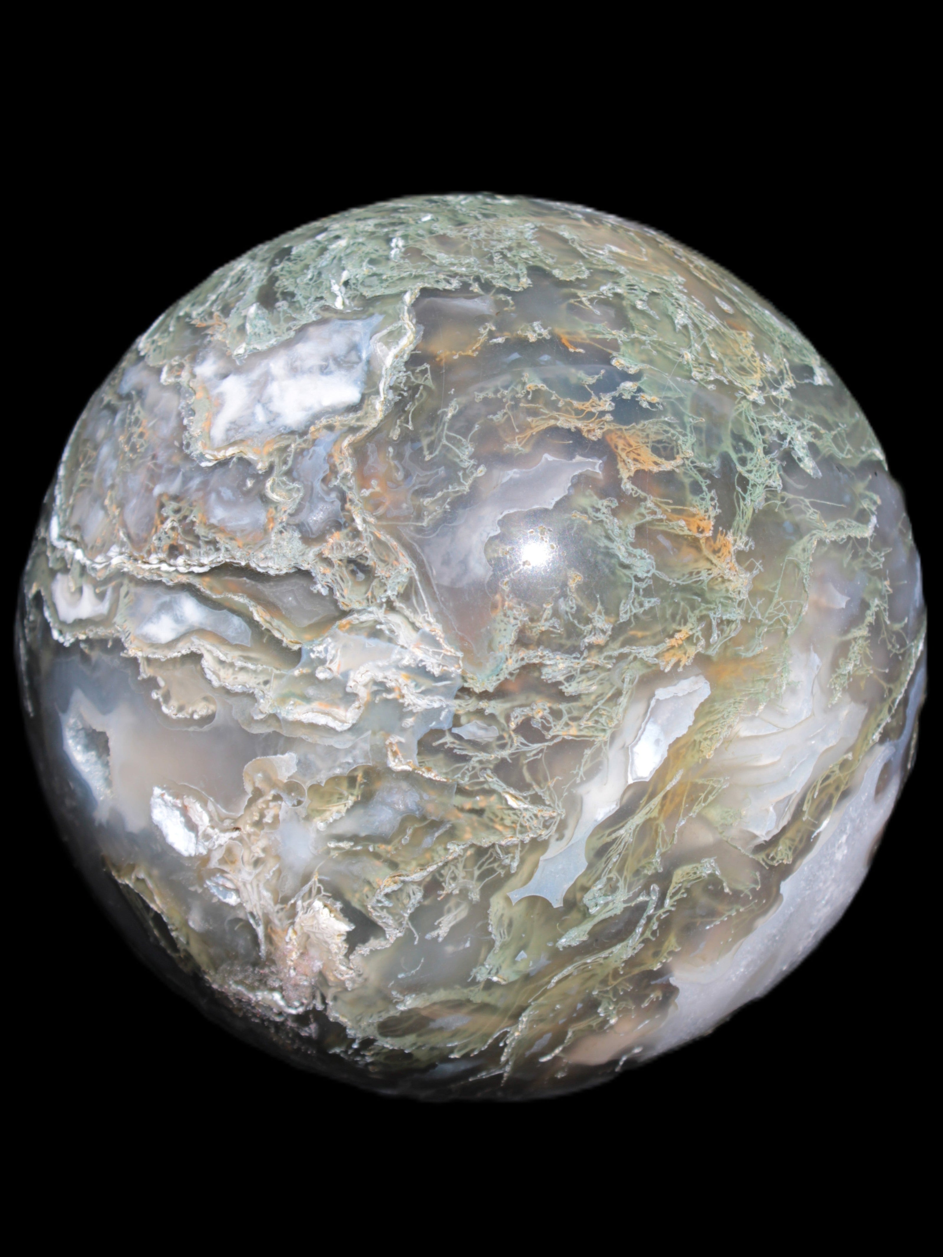 Moss Agate sphere 113mm 1878g in sunlight - Rocks and Things Store